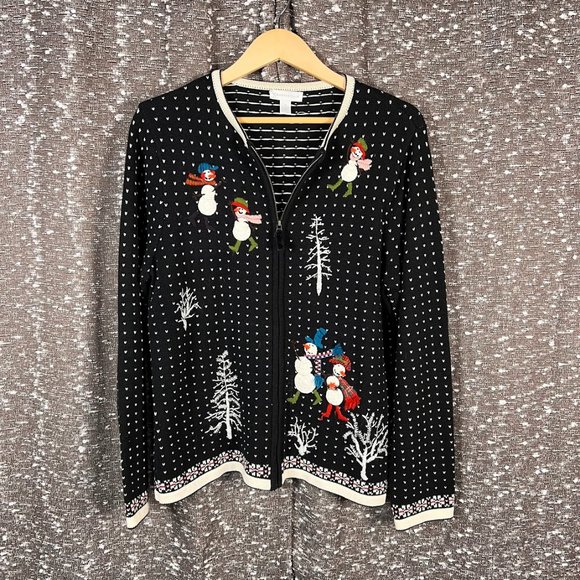 Charter‎ Club Winter Christmas Snowman Long Sleeve Cardigan Sweater - Picture 1 of 4